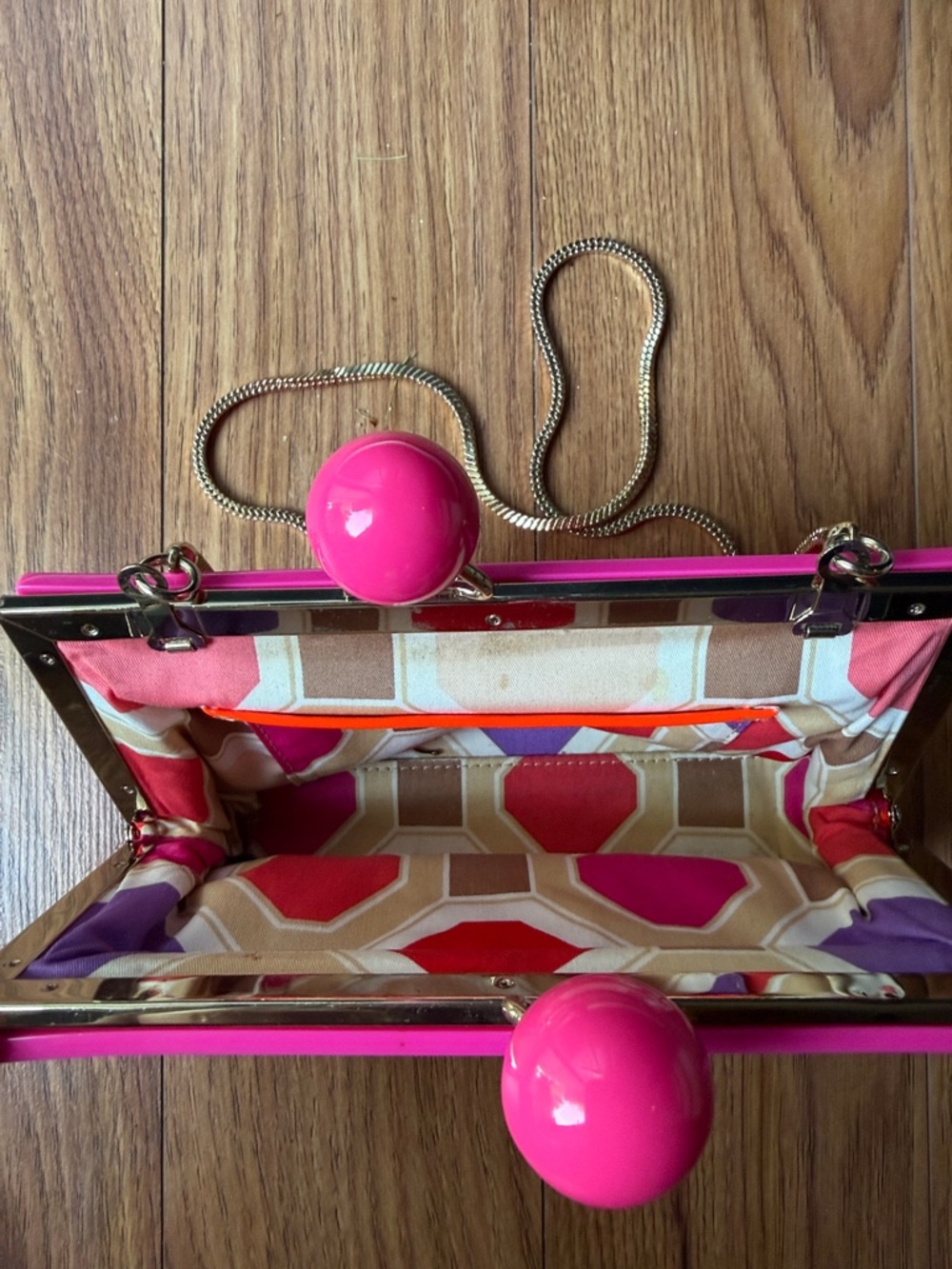 Kate Spade Pink & Orange Patent Frame Clutch with Ball Kiss Lock - Picture 3 of 4